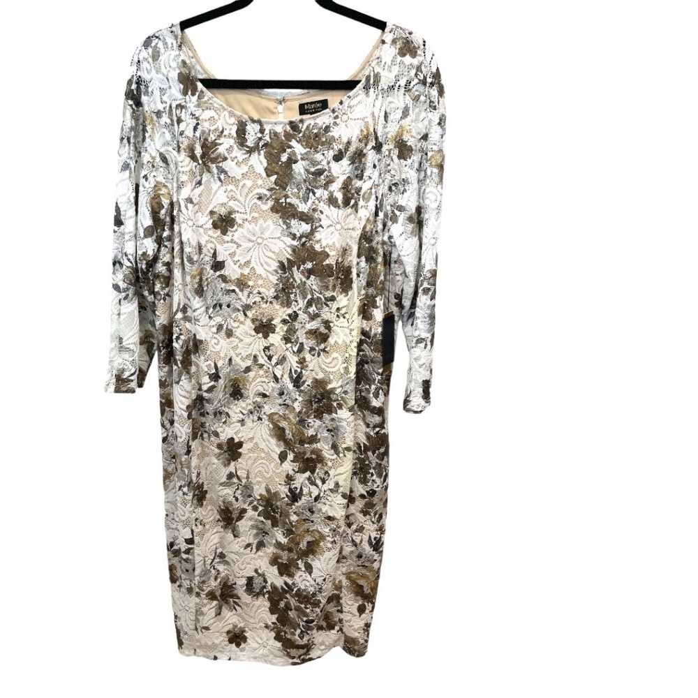 Maree Pour Toi Plus Size Lace Metallic White Silver Gold Sheath Dress Sz 18 NWT